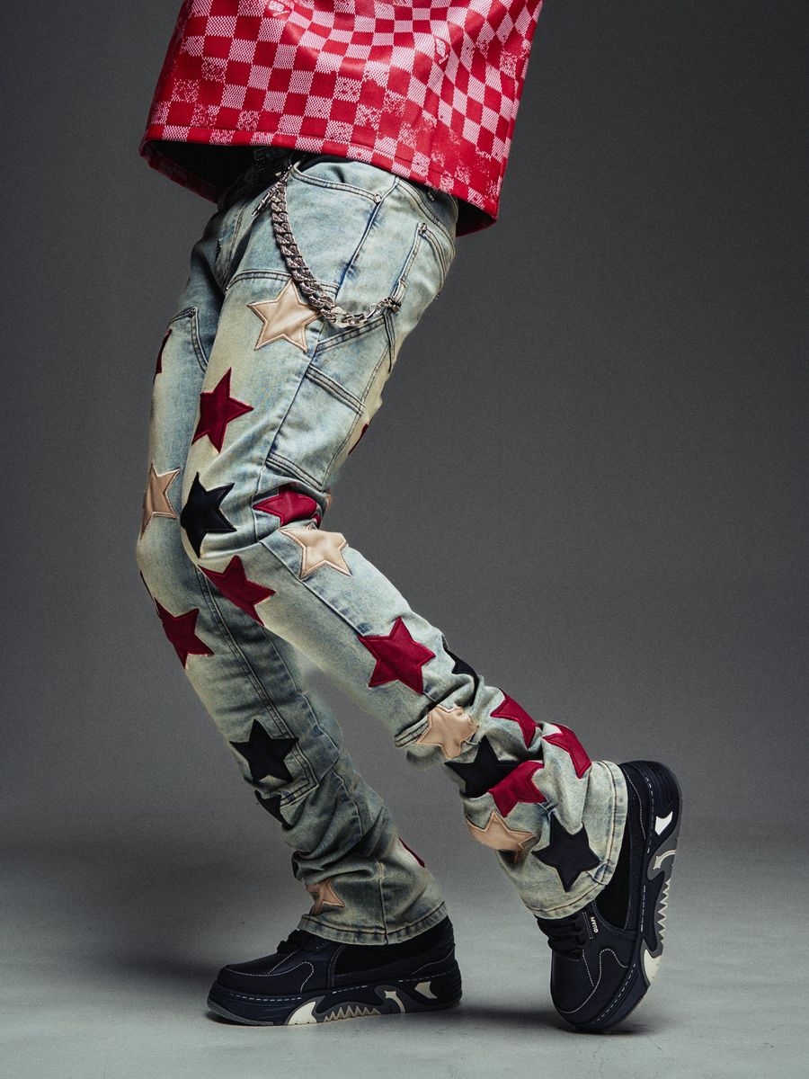 Guapi Wine Red Vintage Stars Denim Jeans