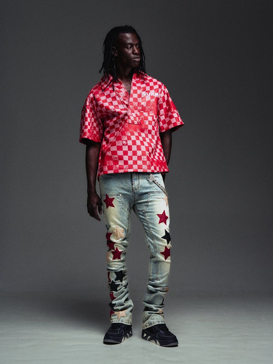 Guapi Wine Red Vintage Stars Denim Jeans