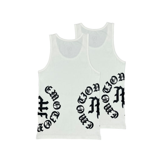 Mixed Emotion 2 Pack White “Script” Tank Tops