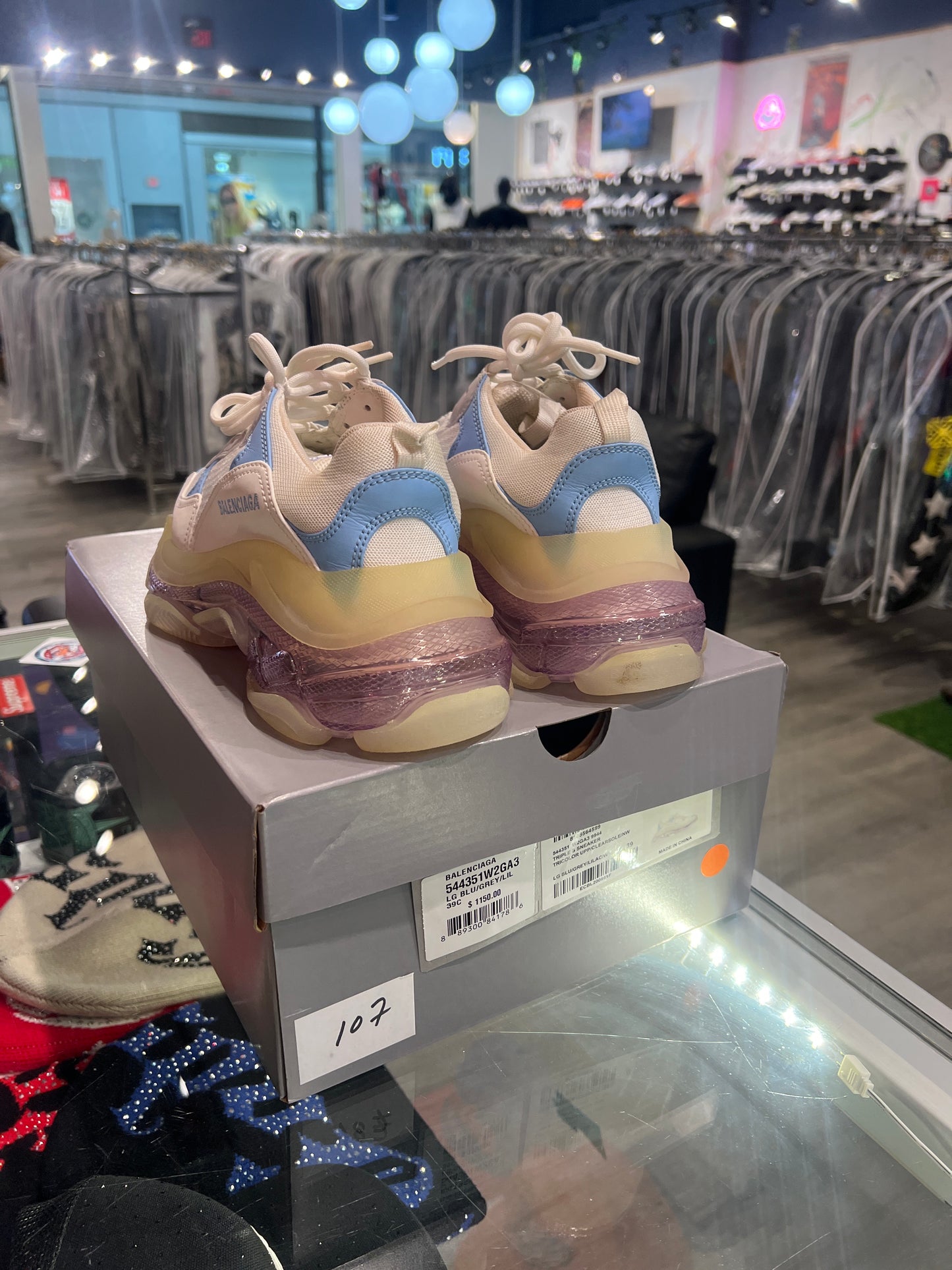 Balenciaga Triple S Clear Sole Leather Free Light Blue Grey Light Purple White (Women's) (USED)