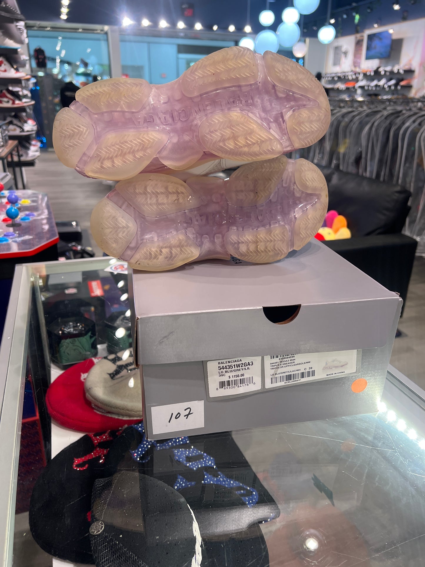 Balenciaga Triple S Clear Sole Leather Free Light Blue Grey Light Purple White (Women's) (USED)