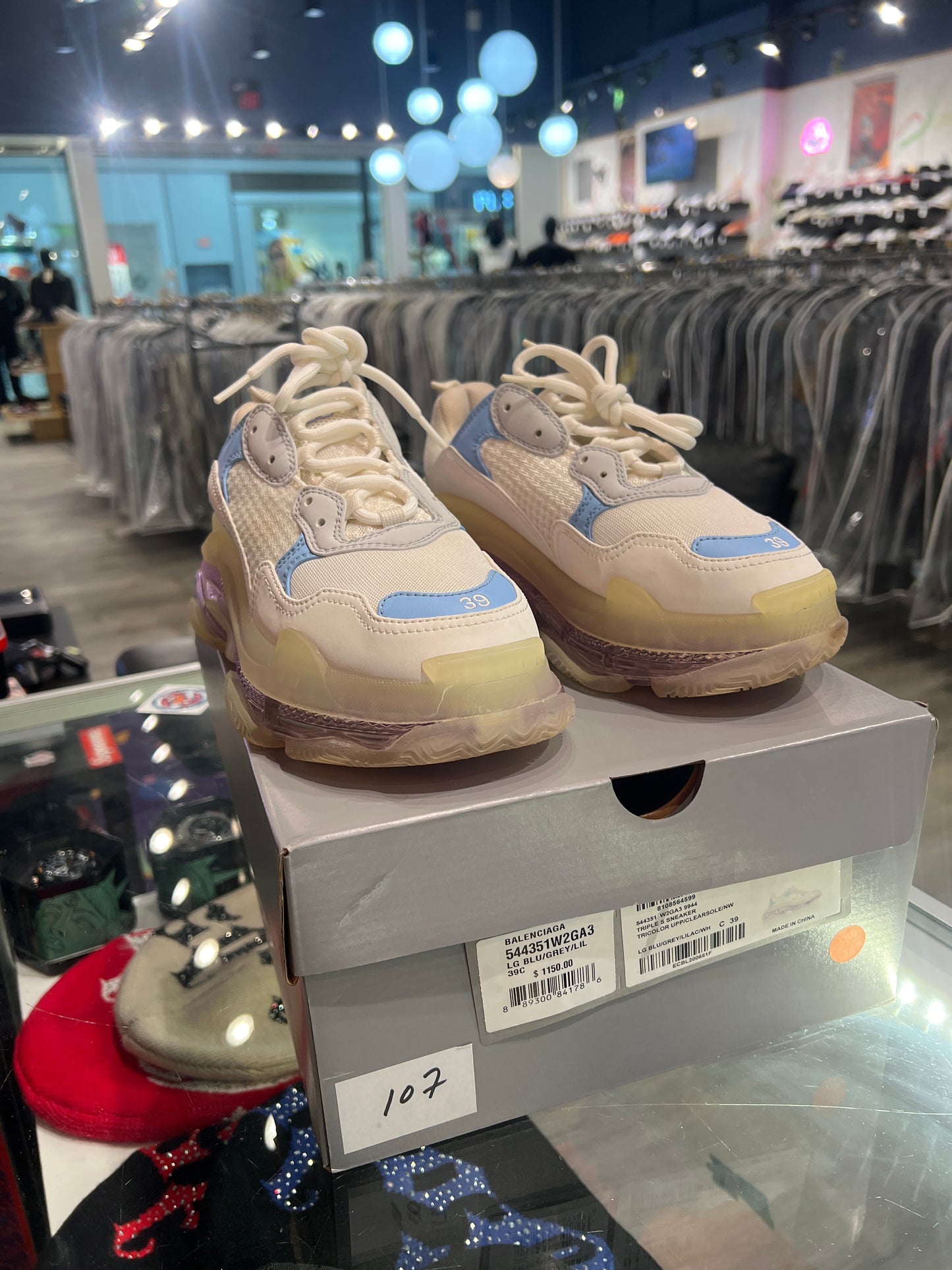 Balenciaga Triple S Clear Sole Leather Free Light Blue Grey Light Purple White (Women's) (USED)