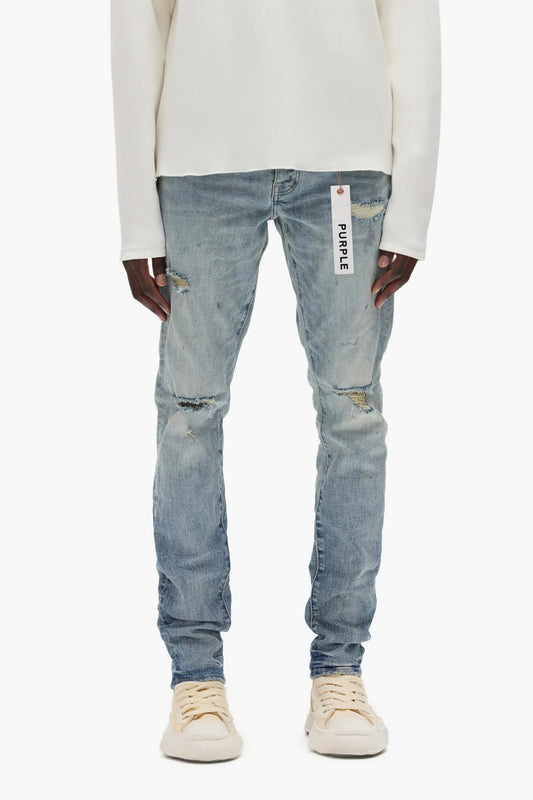 Purple Brand  Worn Indigo Slashed Paint Jeans