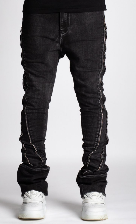 Guapi Iron Grey Stacked Zipper Denim Jeans