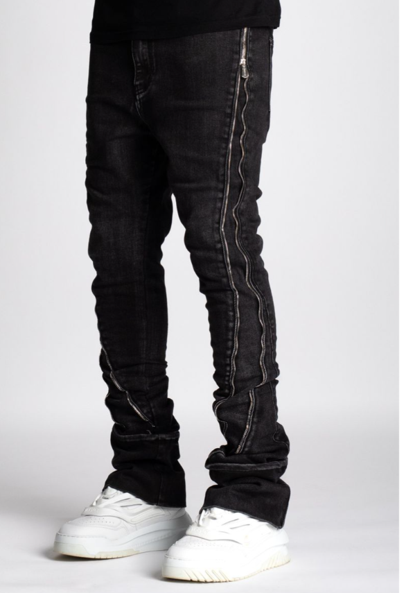 Guapi Iron Grey Stacked Zipper Denim Jeans