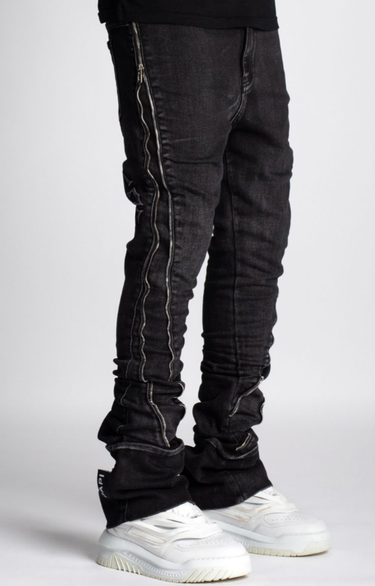 Guapi Iron Grey Stacked Zipper Denim Jeans