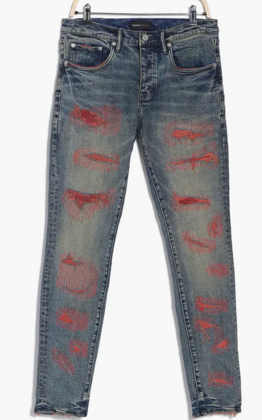 PURPLE BRAND  Low Rise Skinny Jeans MID INDIGO RED WEFT BLOWOUT