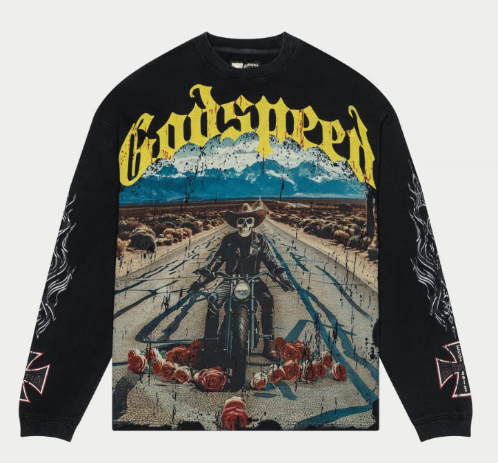 God Speed Long Lonely Road LS T-shirt (Black Wash)