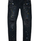 Purple Brand P001 LOW RISE SKINNY JEANS - Black Reflective Repair with Paint