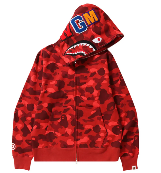 BAPE Color Camo Shark Full Zip Hoodie 'Red'