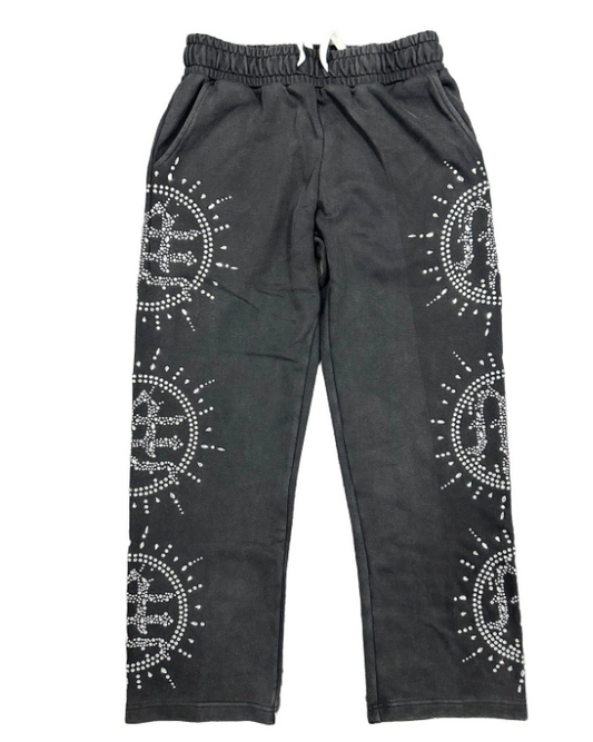 Mixed Emotion ‘Eclipse’ Grey Acid Wash Rhinestone Sweats