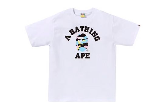 BAPE Multi Camo College Tee White pink blue