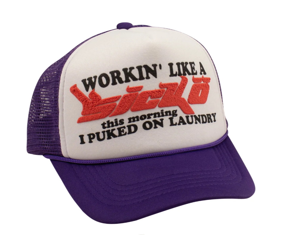 Workin Like A Sicko Trucker Hat( White Purple)