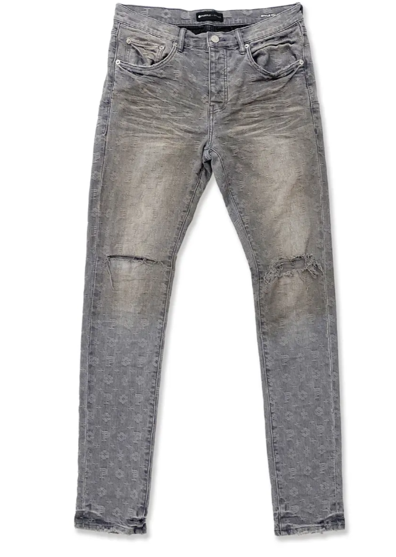 Purple Brand Ripped Skinny Jeans(Washed Grey Jacquard)