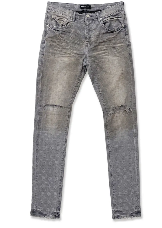 Purple Brand Ripped Skinny Jeans(Washed Grey Jacquard)