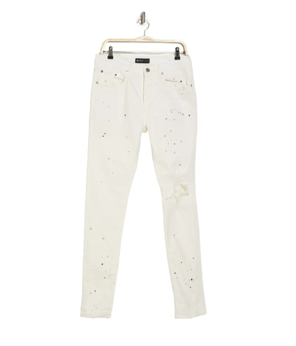 Purple Brand Low Rise Skinny Jeans (Optic White Paint Blowout)