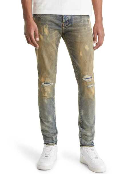 Purple Brand Distressed Stretch Skinny Jeans (Bleach Marked Dirty Indigo)