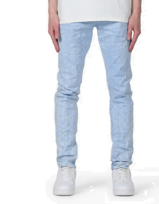 PURPLE BRAND Jacquard Skinny Jeans (Placid Blue Monogram)