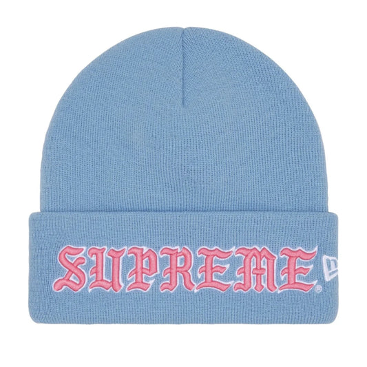 Supreme New Era Old English Beanie light blue