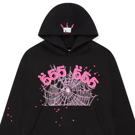 Sp5der  ANGEL NUMBER HOODIE Pink black