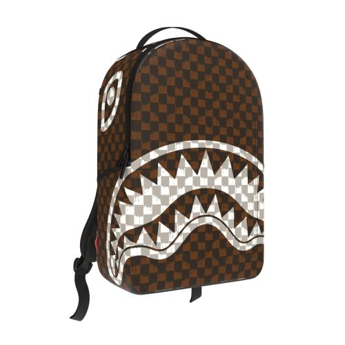 Spray Ground BROWN AND CREAM DRIP CHECK SHARK BACKPACK